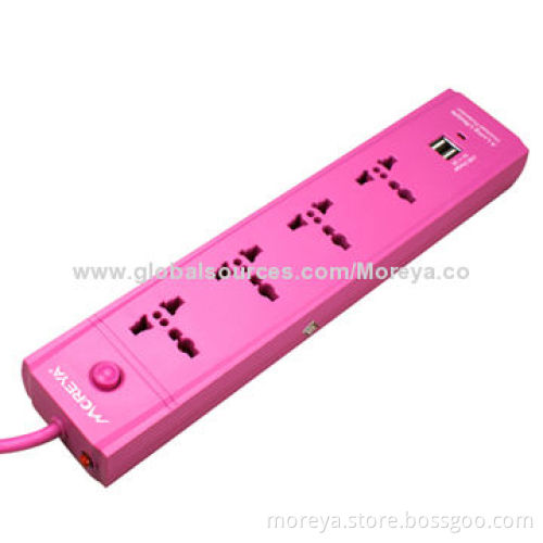 Power Strip of Universal Standard, 4 Outlets + 2 USB Plugs, Extension Cord, Overload Protection